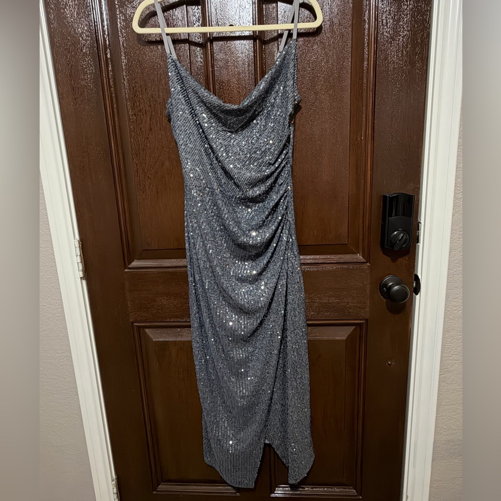 NWT Laundry By Shelli Segal Pewter Asymmetrical Dress